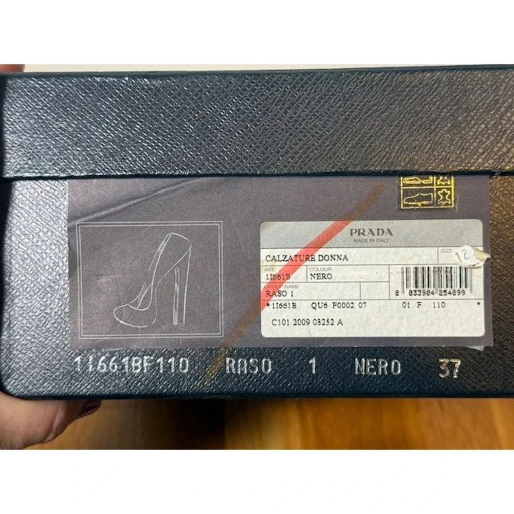 Prada Raso Satin Block Heel Pump IT37 US6.5 Nero Black 2009 COA Calzature